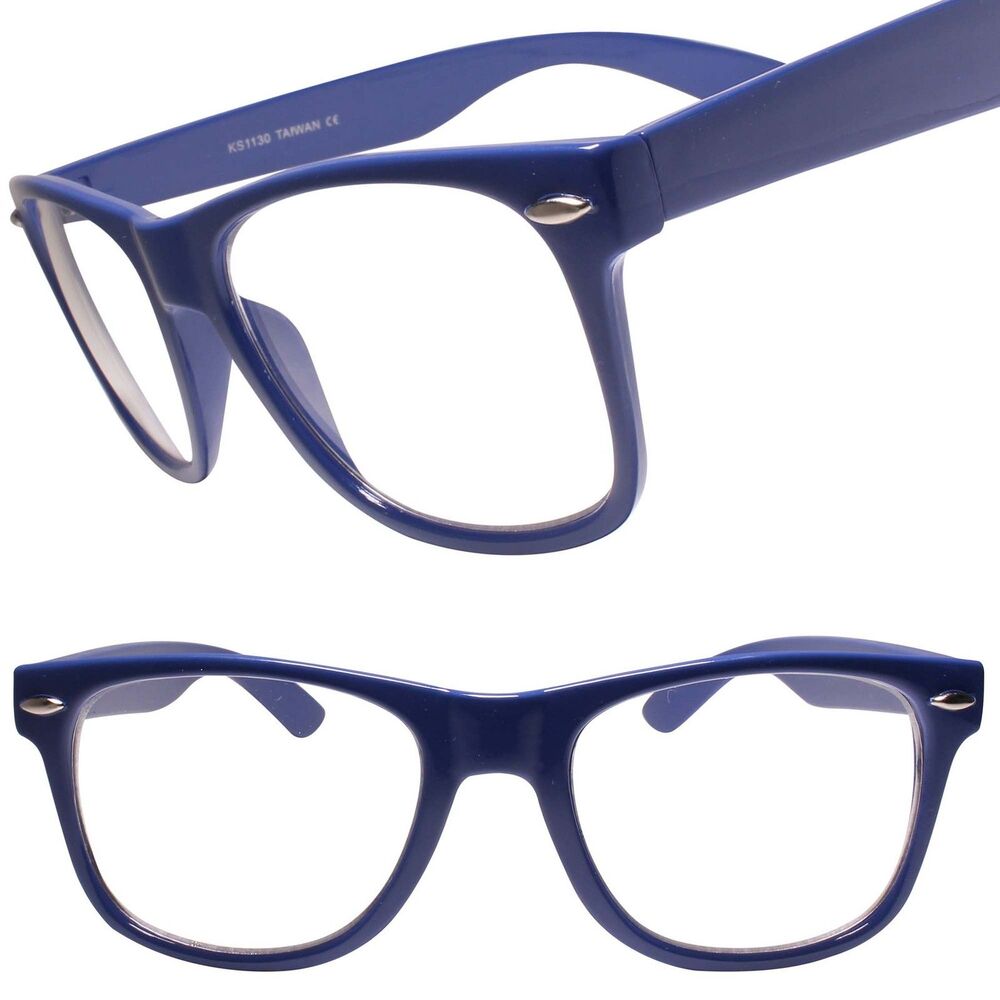 Classy 80s 90s Dapper Clubbing Horn Rimmed Blue Frame Clear Lens Glasses